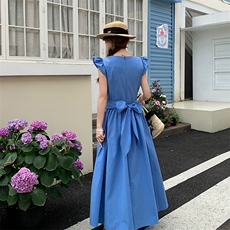 氛围感超仙法式蓝色连衣裙女夏季2025新款飞飞袖气质高端减龄长裙，女装连衣裙，浙宝276（原081）