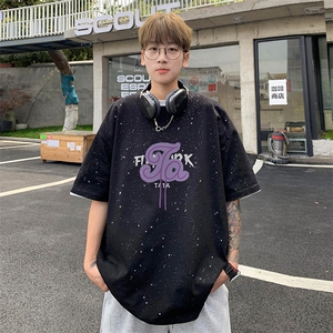 量大优供抖音视频 支持得物配合二开美式满天星亮片短袖T恤MTX507图片