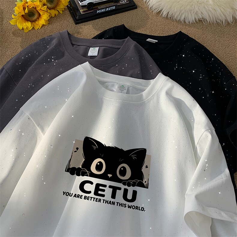 量大优供抖音视频支持得物配合二开美式满天星亮片短袖T恤MTX167,男装T恤,电商A486
