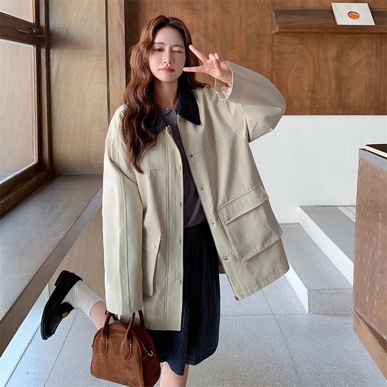 厚款气质韩版上衣春秋薄款风衣拼接女长袖纯色常规春秋小个子短款，女装短外套，浙宝305