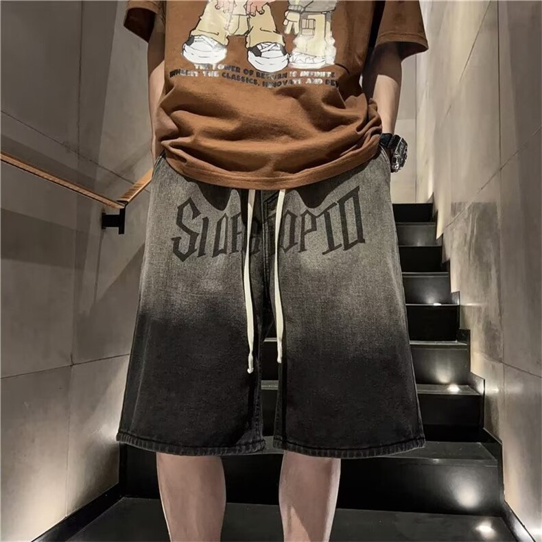 渐变水洗牛仔短裤男夏季阔腿五分裤T1667P40,男装牛仔裤,星座1116-2