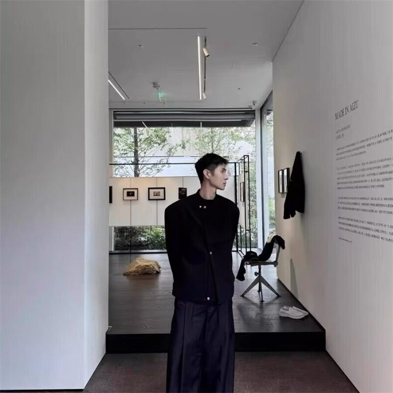 解构设计按新中式立领夹克男士新款黑色休闲西装外套西服,男装夹克,星座506A