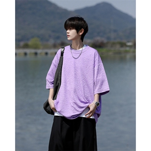 8XL-M 特大码短T恤泡泡袖肌理感冰丝短袖衬衫上衣五分袖DX322P25图片
