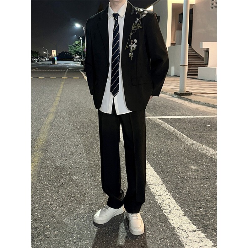春秋高级感轻奢立体绣花重工亮片休闲西服外套套装男痞帅演出西装,男装西服套装,星座601-1