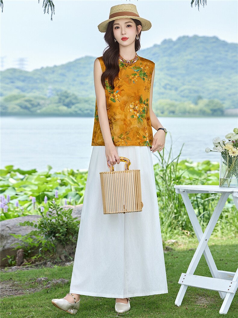 现货2026年夏季新中式上衣麻料阔腿裤子，可分开卖,女装套装/套裙,伊仟回