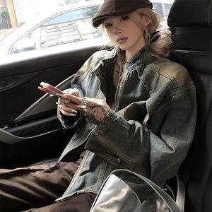 现货水洗解构垫肩牛仔外套男女款黄泥复古重磅夹克网图JK2293-P80
