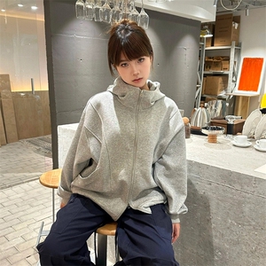 抖音得物高品质二开 26春装美式高街重磅结构高领连帽卫衣外套W62图片