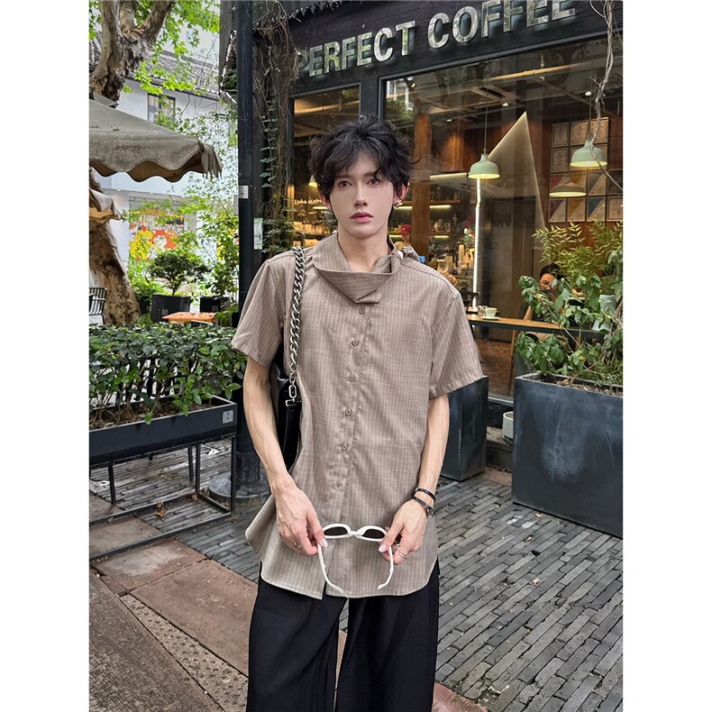 C316CS8338P68夏装新款个性格子设计感短袖衬衫套头衬衣男,男装T恤,电商C316