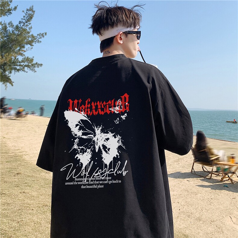 高品质220足克抖音蝴蝶印花短袖T恤男大码体恤A426-1-WT337,男装T恤,电商A426-1(原A430-1)