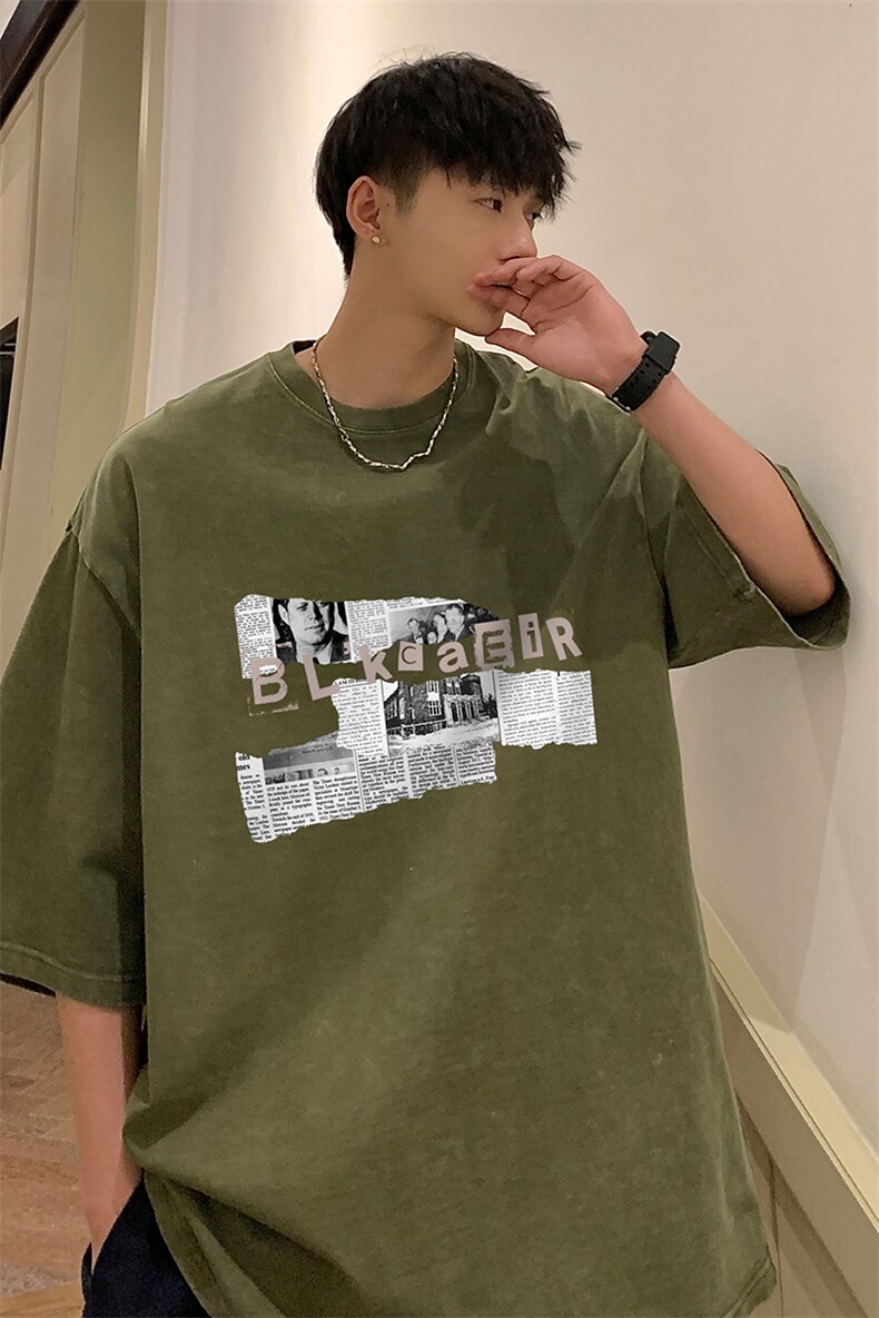 ！港风23夏季美式高街印花款水洗做旧短袖T恤T61011P45控58,男装T恤,电商A268A