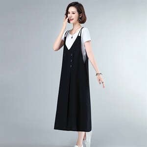 2021年夏季新款短袖T恤女+背带裙子套装女休闲气质两件套装裙图片