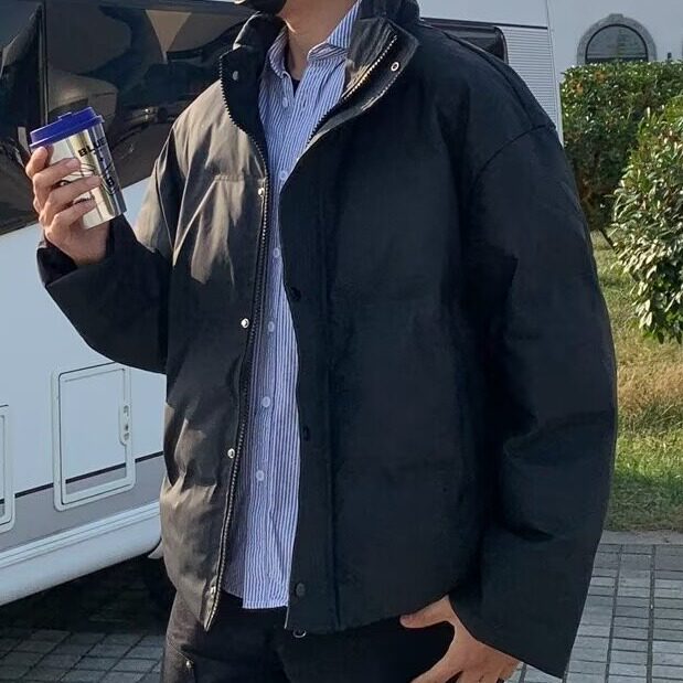 秋冬黑色棉衣外套男美式cleanfit加厚棉服短款立领休闲面包服,男装棉衣,星座601-2