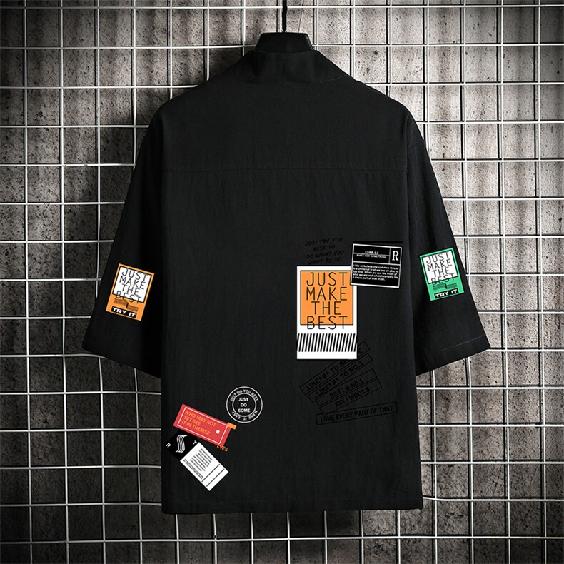 HF59121-P40风汉服男开衫外套七分袖道袍 网格挂拍图片
