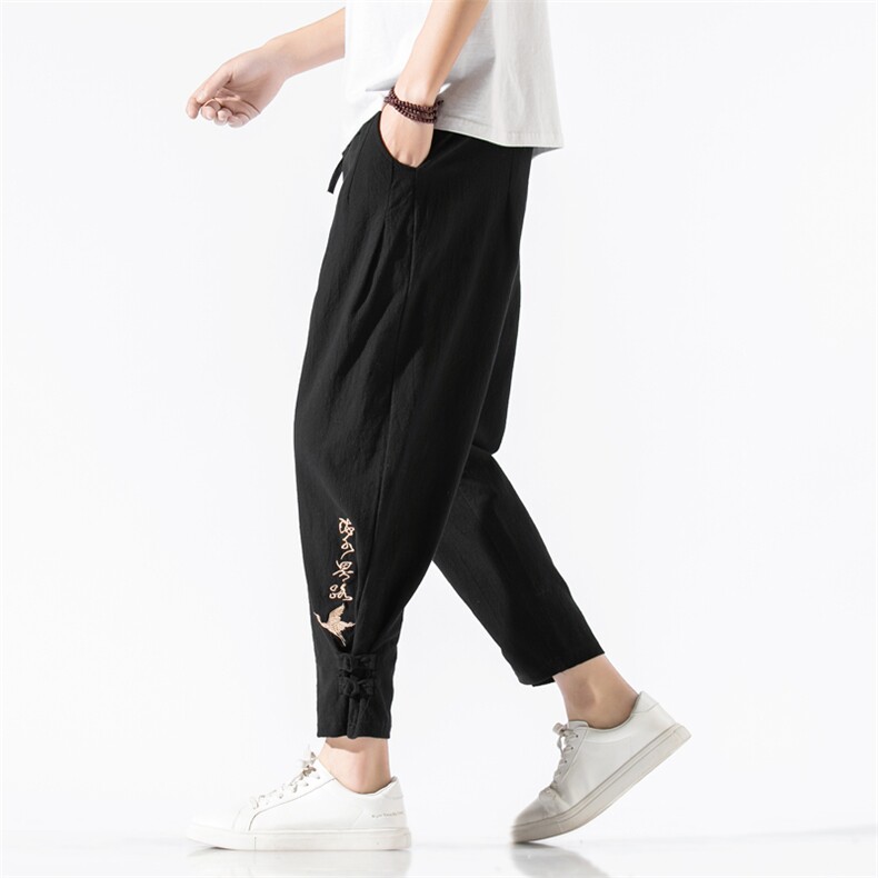 K57P45无影墙2024春夏季仙鹤汉字刺绣百搭休闲九分裤男士小脚裤，男装休闲裤，电商A026