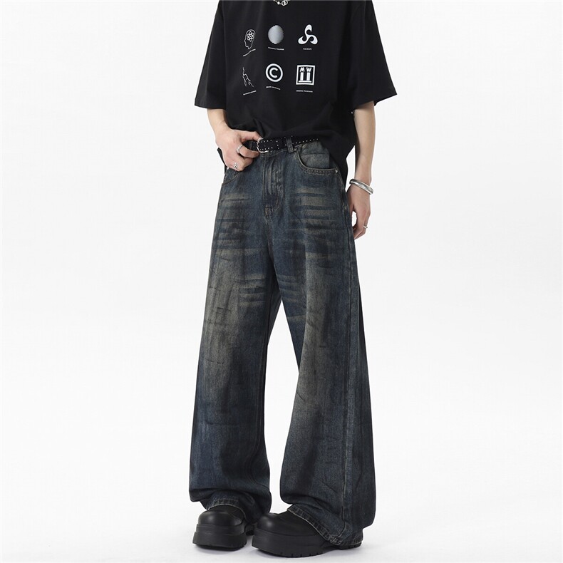 xz905-2-Z070#P65-（控98）美式阔腿脏脏水洗牛仔裤,男装牛仔裤,星座905-2