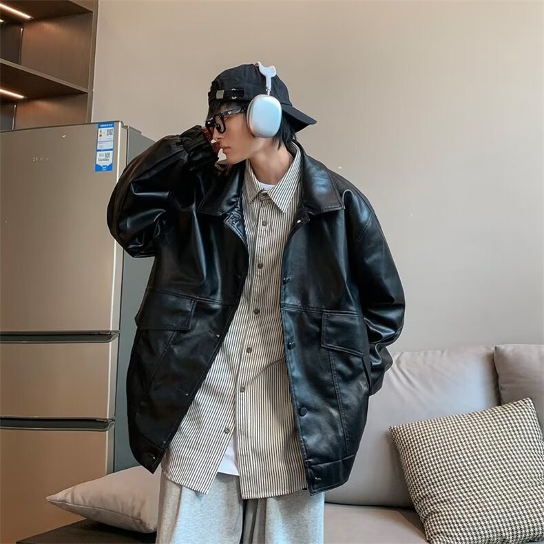 韩版潮流帅气宽松皮衣男机车服飞行员皮夹克JW27P70,男装夹克,星座1116-2