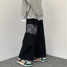 嘻哈潮牌腰果花拼接休闲裤男炸街工装裤K308P38图片