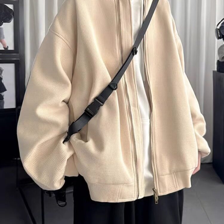 复古日系华夫格重磅棒球服外套男女春秋季潮牌情侣休闲百搭夹克,男装夹克,星座506A