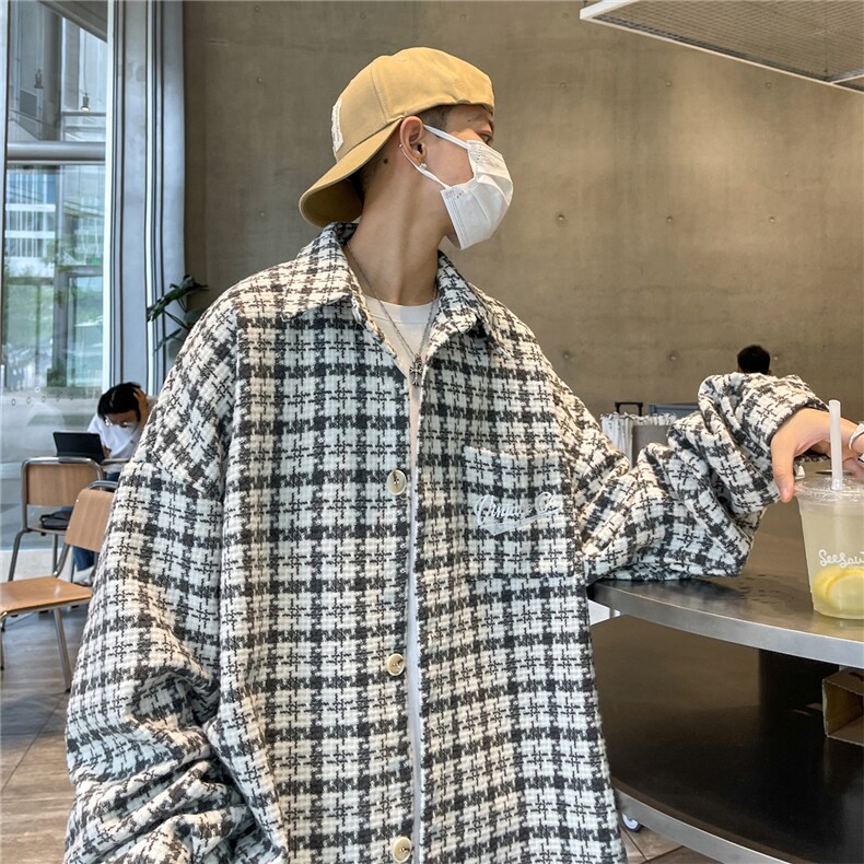 23秋冬季港风宽松格子呢料加厚衬衫夹克外套男MCJ250-P65控88,男装衬衫,电商B370