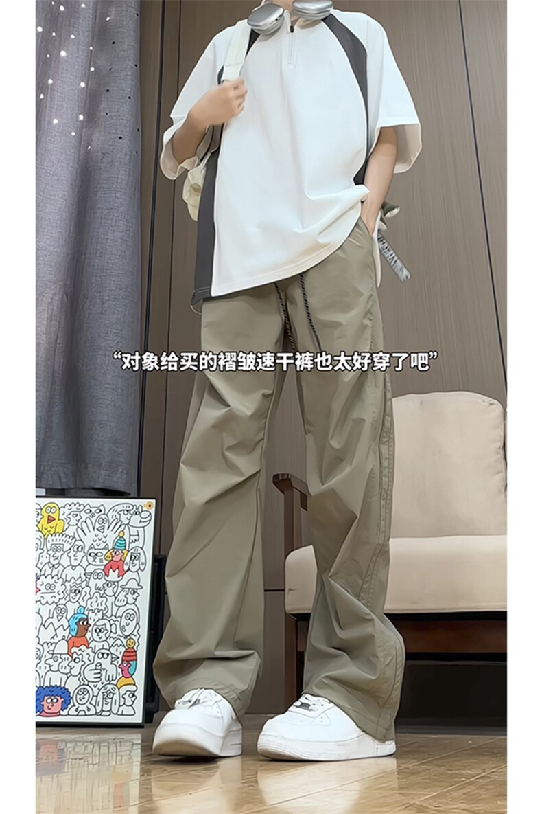 港风细格纹三杠织带褶皱设计大码M-5XL速干休闲裤CK78059P55控88,男装休闲裤,星座226-1