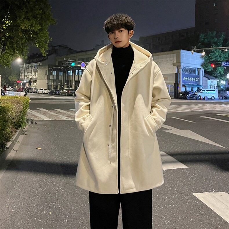 秋冬款连帽毛呢大衣男潮百搭青年宽松风衣中长款外套MN00329/P135图片