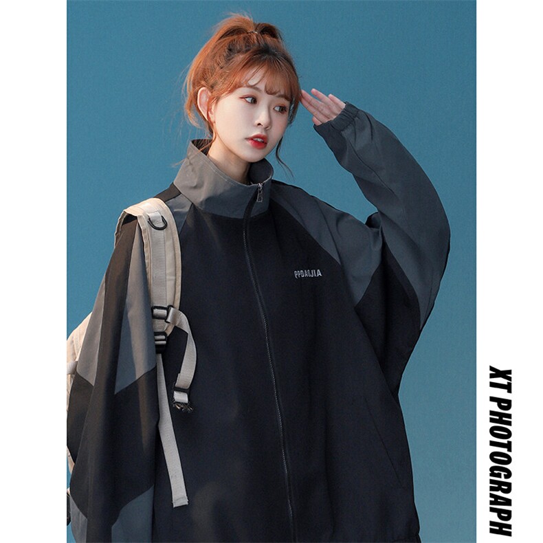 vibe国潮高街外套男春秋大码2025拼接撞色夹克复古运动工装立领衫，男装夹克，电商A001-1