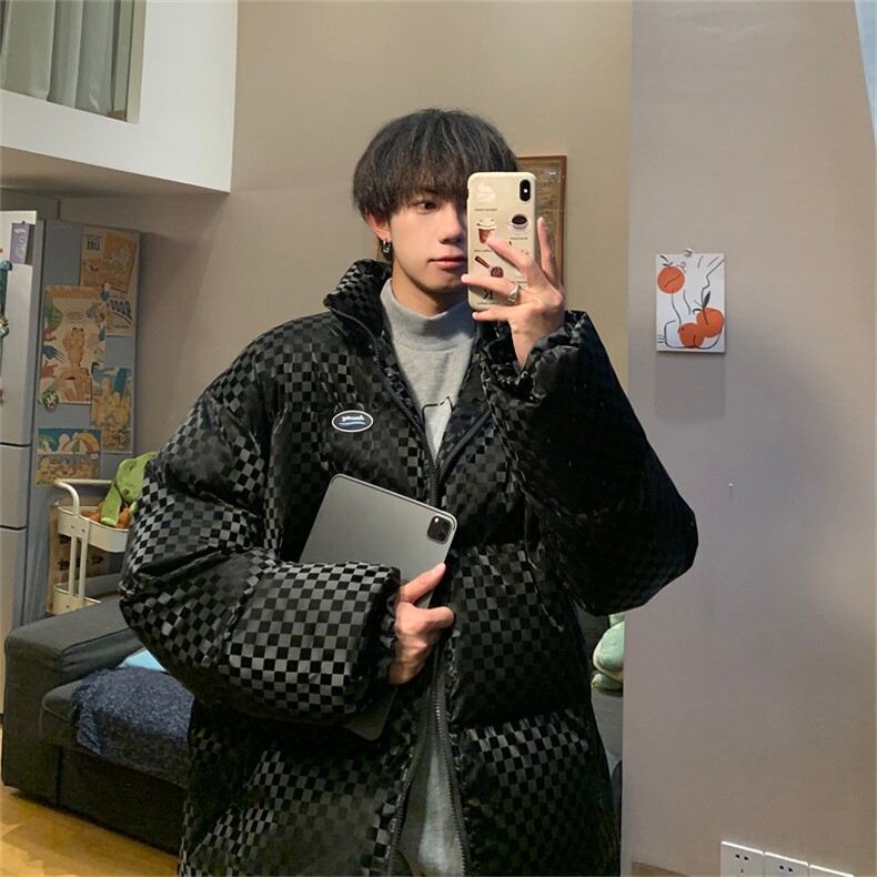 格子亮面百搭棉衣港风冬季宽松男棉服男外套MY261-P105限138,男装棉衣,电商B370