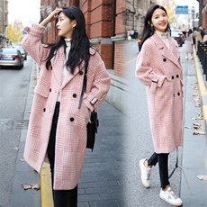 水貂绒外套女中长款韩版新款2021年秋冬修身纯色显瘦，女装毛呢外套，辉之琳