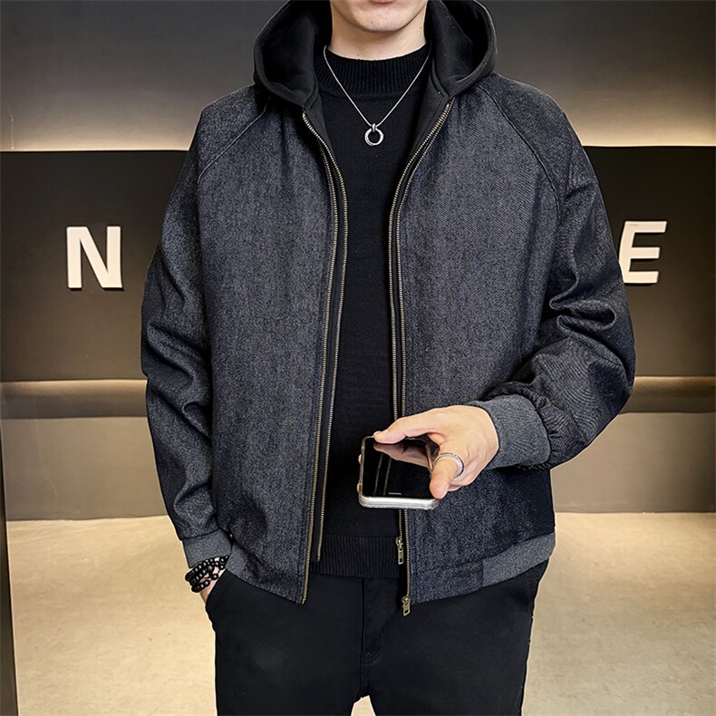 标50白鸭绒冬装羽绒服男假两件连帽牛仔外套B317/J555/P238,男装工装外套,电商B317