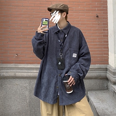 秋冬日系复古灯芯绒加绒加厚长袖衬衫外套港风保暖潮男H222/P65，男装衬衫，电商A221A