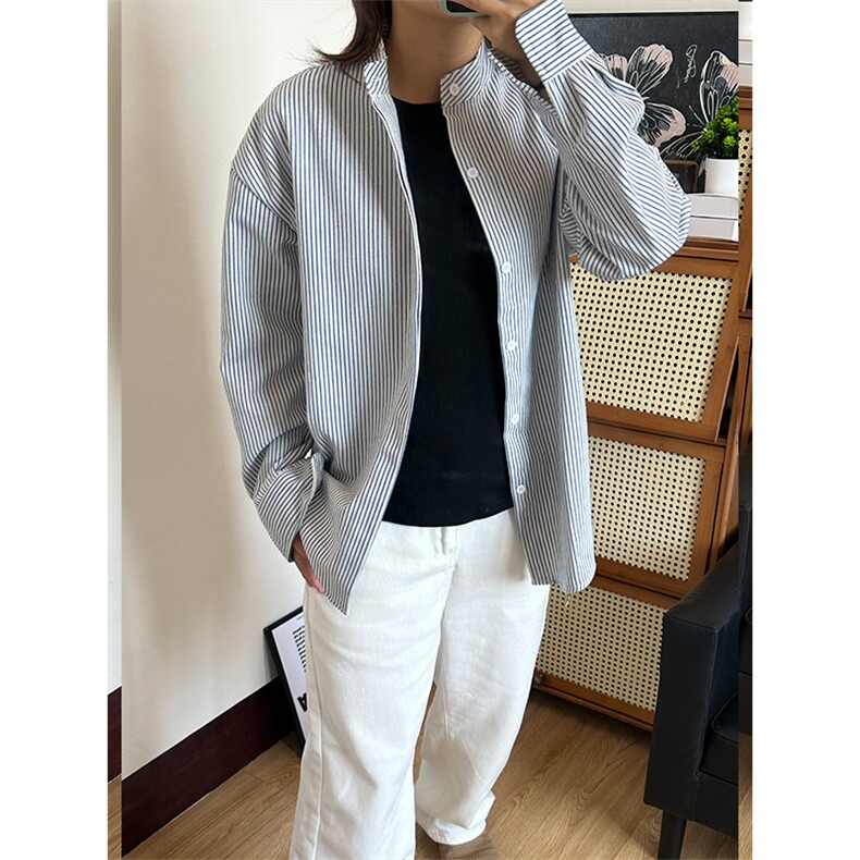 2025秋季新款改立领港风大码简约长袖条纹衬衫CS313-P30,男装衬衫,星座301C-5