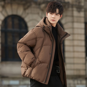 新款冬季连帽羽绒服男短款90白鸭绒外套2666P398图片