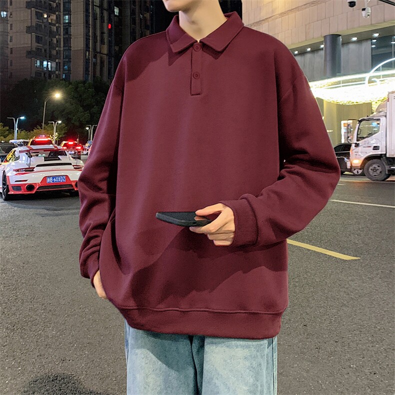 抖音得物高品质二开230克精梳珠地光版纯色宽松长袖T恤翻领POLO衫图片