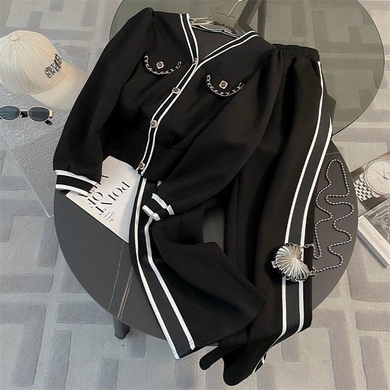 现货高级感休闲运动套装女秋洋气显瘦小香风上衣阔腿裤两件套，男装休闲套装，星座1210-1