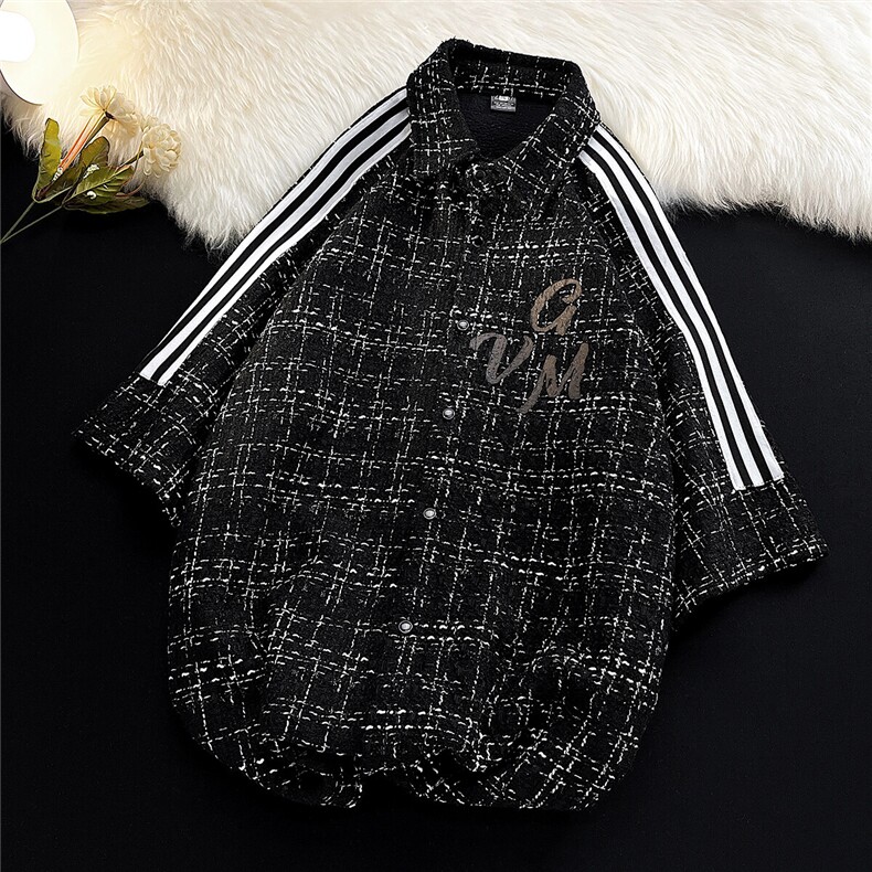 白底小香风短袖衬衣大码M-5XL肩部织带短袖衬衫男DCS9018P45控68，男装休闲套装，星座227-7