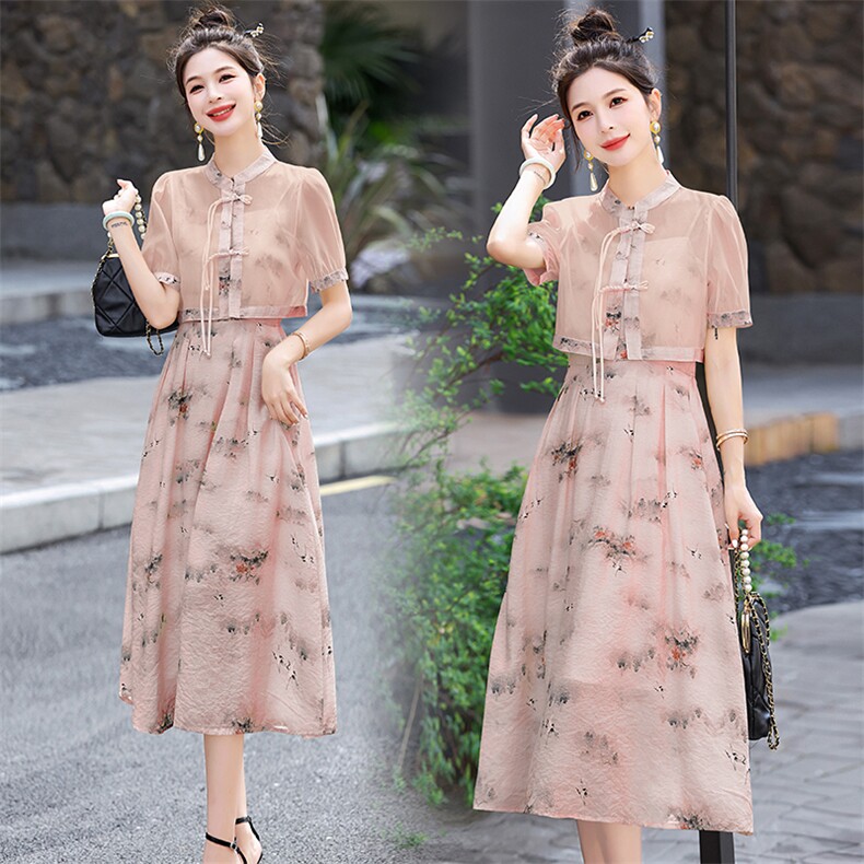 时尚套装女2026夏季新款女装复古名族风吊带连衣裙两件套，女装连衣裙，尚洛菲