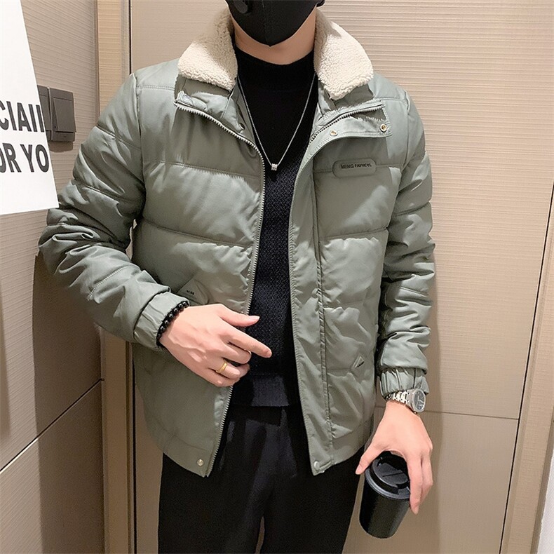 冬季新款皮棉衣男加厚可拆羊羔毛领立领修身痞帅棉袄 PM02-P148图片
