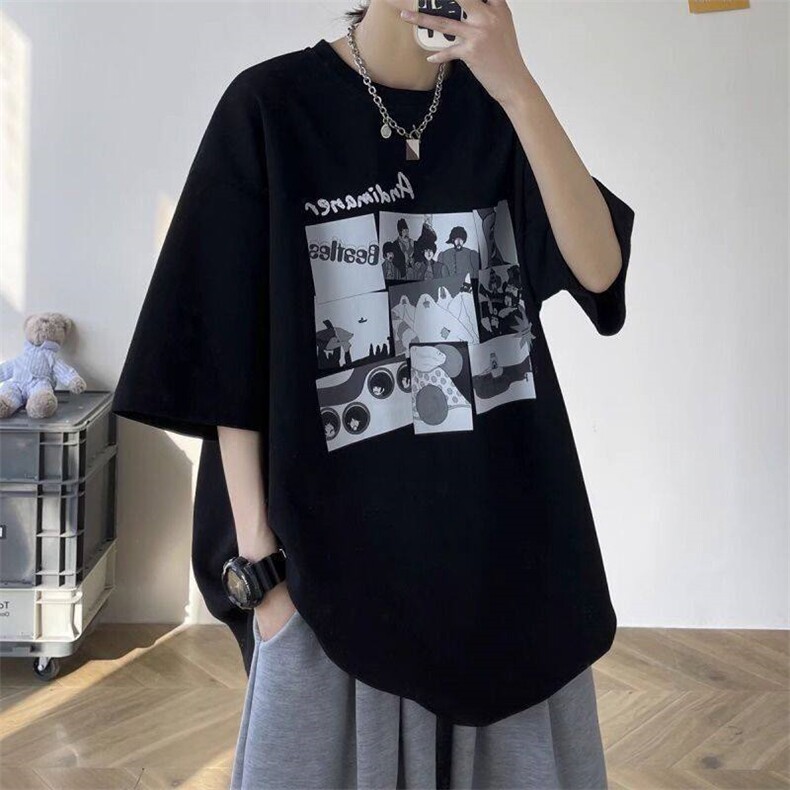 Q307-P35个性短袖t恤夏季宽松重磅纯棉ins美式小众情侣上衣服,男装T恤,星座911-1