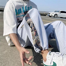 美式高街拼接牛仔裤男宽松潮流束脚裤NK80P43，男装牛仔裤，星座1116-2