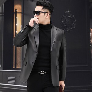 DLSN81987绵羊皮西装修身皮夹克男士外套皮衣男P800图片