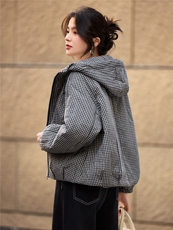 2025年冬季宽松连帽格子加厚棉衣服棉短款外套，女装棉衣/棉服，简韵佳