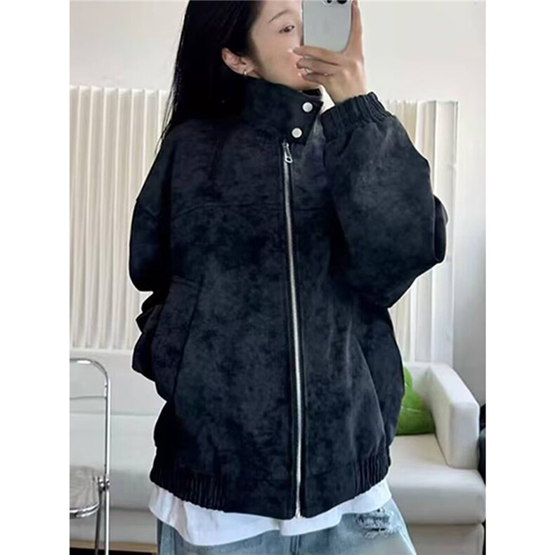 美式复古皮衣男女春秋季潮牌宽松高级感翻领机车夹克棕色pu皮外套,男装夹克,星座506A
