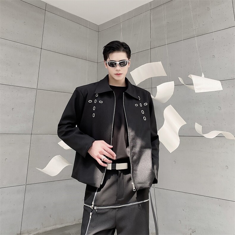 美式秋季小众高级短款棒球服夹克外套男炸街黑色上衣153-P110,男装夹克,电商A345