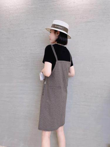 棉麻假两件套连衣裙，女装连衣裙，依伊贝诺