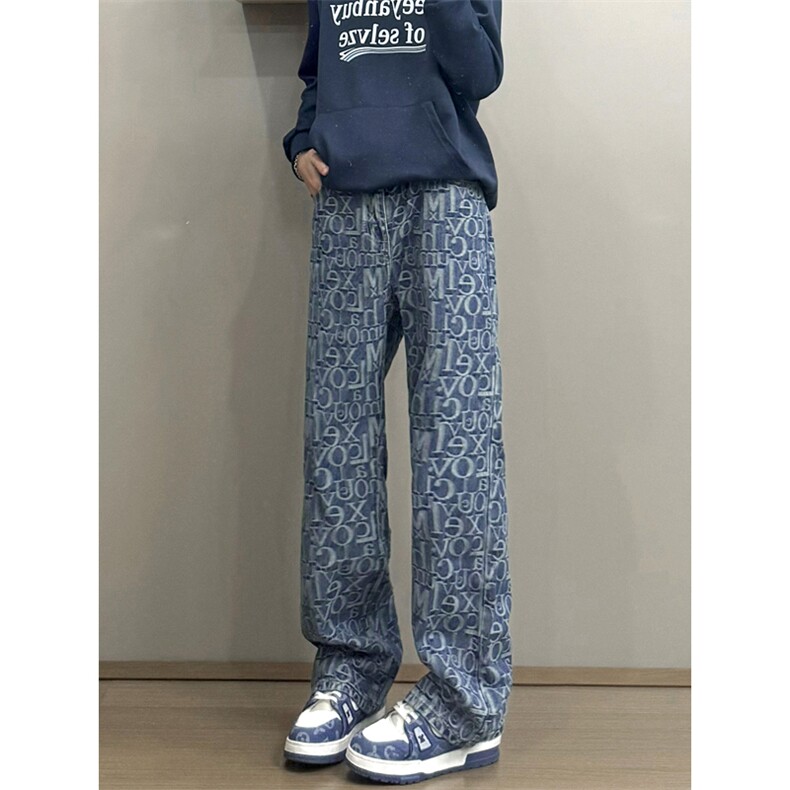 B221美式ins高街暗黑宽松直筒提花牛仔裤LK24395-特P52控88,男装牛仔裤,电商B221