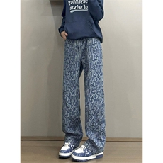 B221美式ins高街暗黑宽松直筒提花牛仔裤LK24395-特P52控88，男装牛仔裤，电商B221