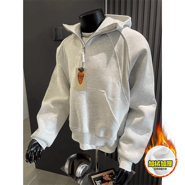 480G重磅加绒硬挺boxy男女秋冬美式高街结构半拉链卫衣开衫厚外套，女装短外套，电商A486-1