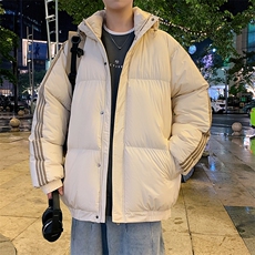 冬季港风三条杠撞色连帽棉衣加绒加厚拼色加厚棉衣外套MY6088P90，男装棉衣，电商A128