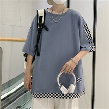 2023夏季高街小众设计感潮牌半袖棋盘格拼接短袖T恤男T1314-P30，男装T恤，星座512-2