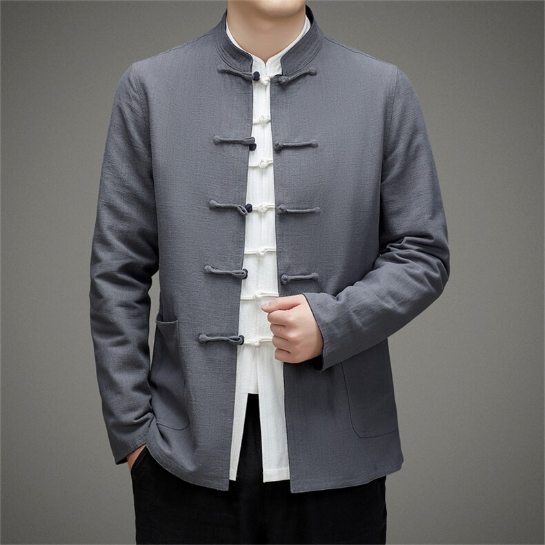 中老年人休闲唐装男长袖棉麻男装爸爸春夏中式太极服汉服薄款衣服,男装民族服装,电商B212（原钱塘6029）